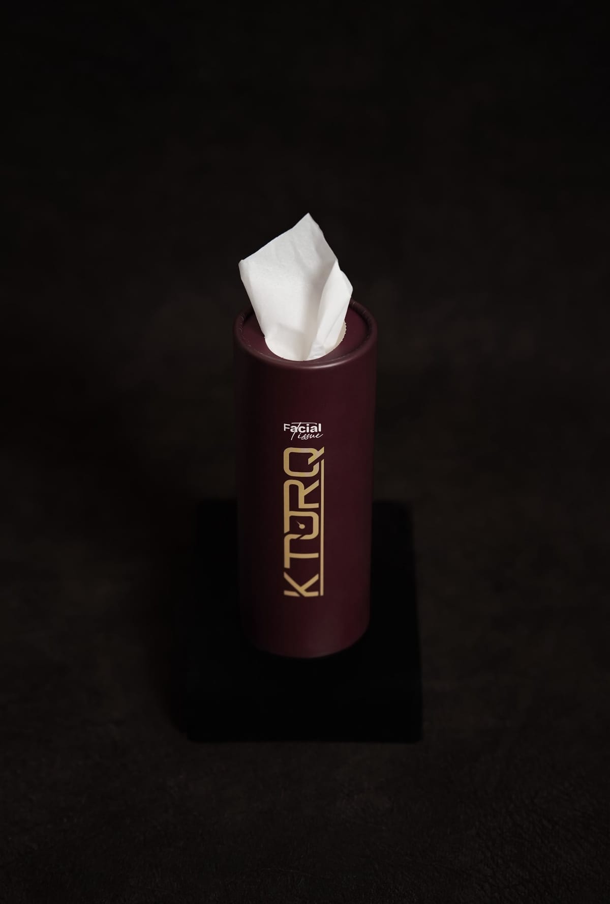 KTORQ car tissue tube standing upright with soft facial tissue at the top